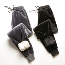 women's autumn and winter velvet wide leg pants with cord velvet high waist sagging casual loose straight moped velvet trousers