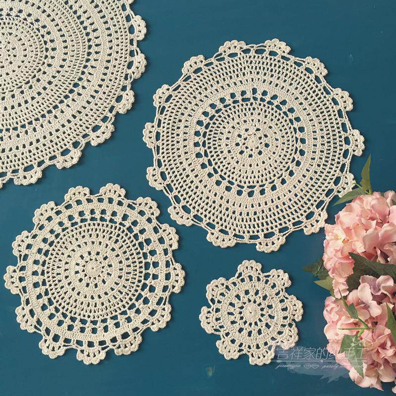手工钩针钩花 圆形杯垫 锅垫隔热 复古镂空拍摄道具 装饰垫多尺寸