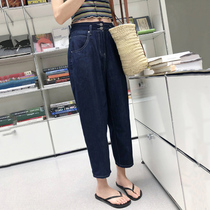 Pear-shaped body pants women slim in autumn 2021 new size womens high waist loose Harlan jeans tide