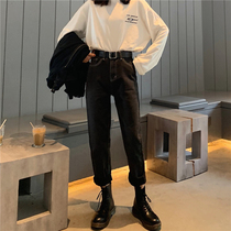 2021 new autumn wear large size jeans female fat sister mm high waist slim loose straight tube pants tide 200 Jin