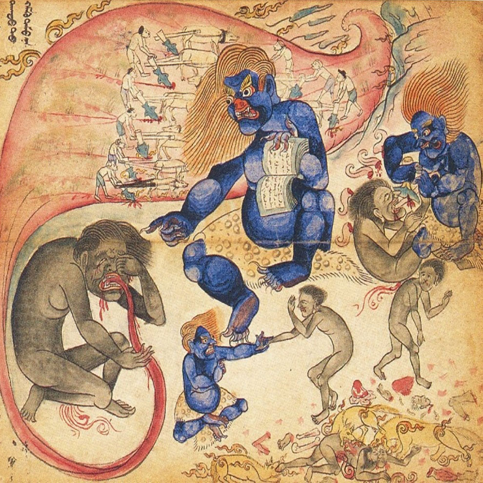 内蒙古古代彩色绘画地狱众生受刑苦相彩绘图地狱惨烈彩绘图38张