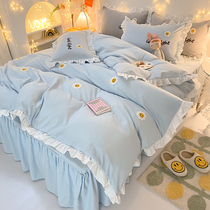 Nordic ins summer cotton bed skirt four-piece girl heart princess bed sheet bed cover skin-friendly cotton quilt cover for bed