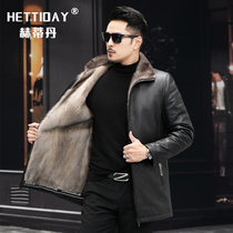 Minke fur coat with mink liner Haining genuine leather leather clothing male calf leather whole mink fur integrated leather grass coat winter