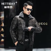Winter dermis fur coat mens down clothes Short Goat Leather Jacket Man Genuine Leather Henning Thickened Casual Leather Grass Jacket