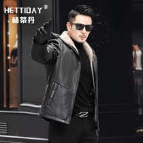 Fetal Calf Leather Genuine Leather Leather Clothing Male mink liner Short sheet Haining leather mink fur integrated leather grass jacket winter