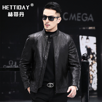 Haining autumn and winter new leather clothing mens sheep leather short style collar locomotive leather jacket handsome slim coat tide