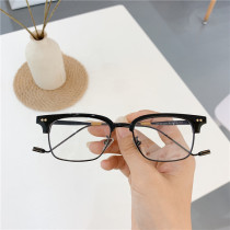 Mens business glasses black half-frame retro Tride man small box anti-blue light flat mirror metal frame with myopia