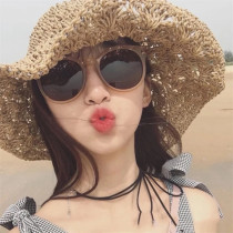 Round sunglasses female trend Korean version of retro brown beach polarized sun glasses Net red wild shade fashion thin