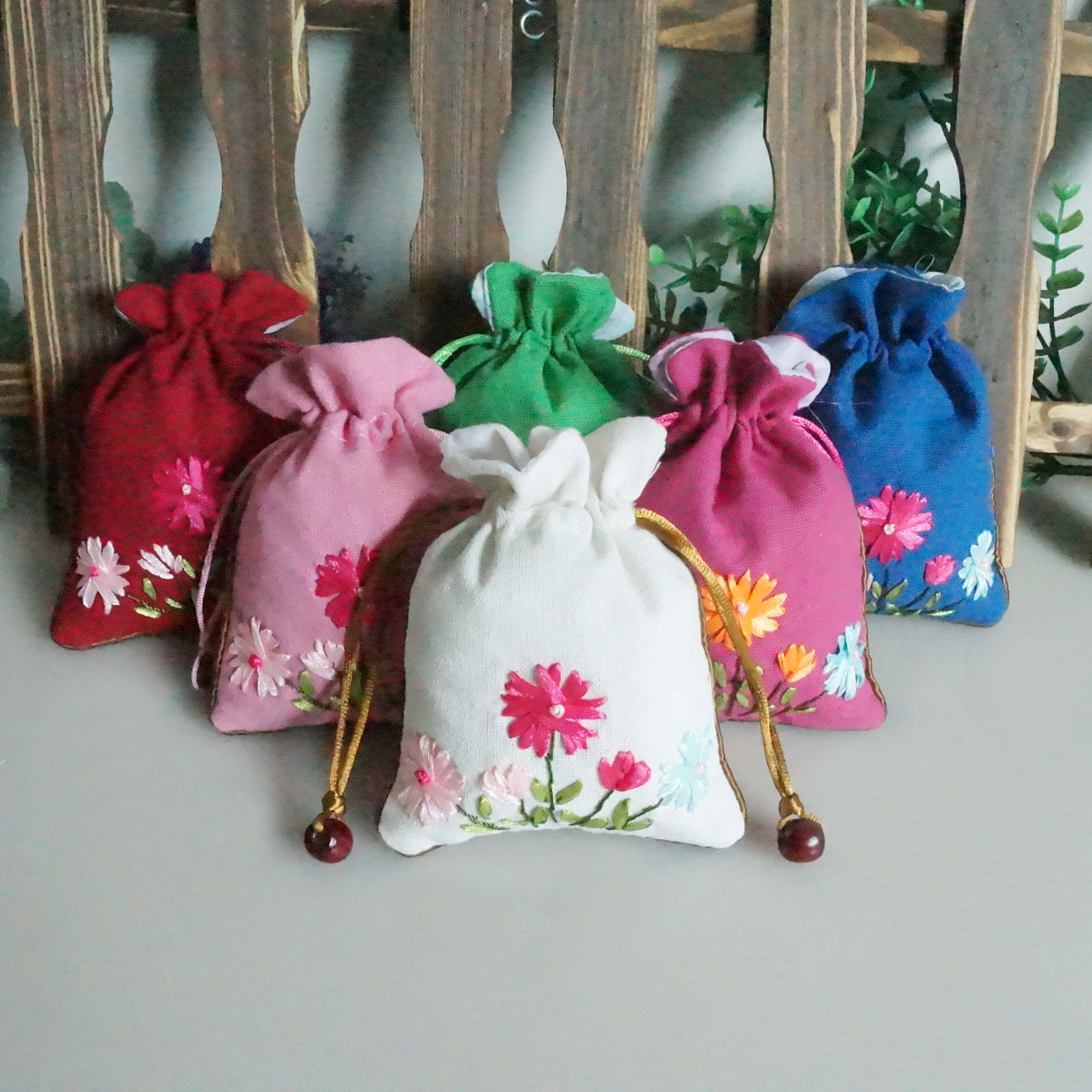 端午节麻布香包香囊空袋子经典花刺绣丝带绣随身佩戴logo定制