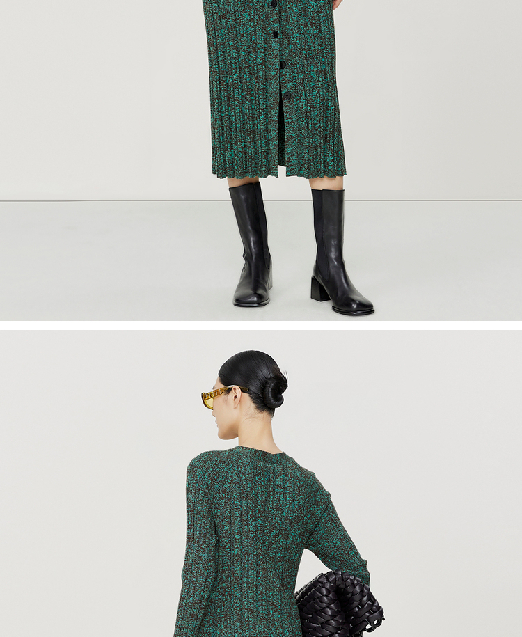 【美利奴羊毛】玛丝菲尔2022冬季新款绿色宽松鱼尾针织连衣裙
