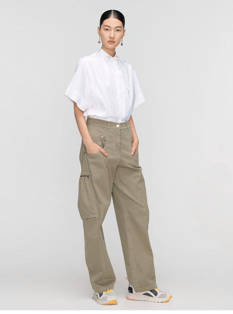 【透气棉感面料】玛丝菲尔22夏季新款绿色工装风口袋休闲裤女