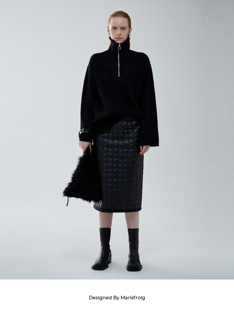 【商场同款】玛丝菲尔2021年冬季新款黑色羽绒半身裙包臀长款