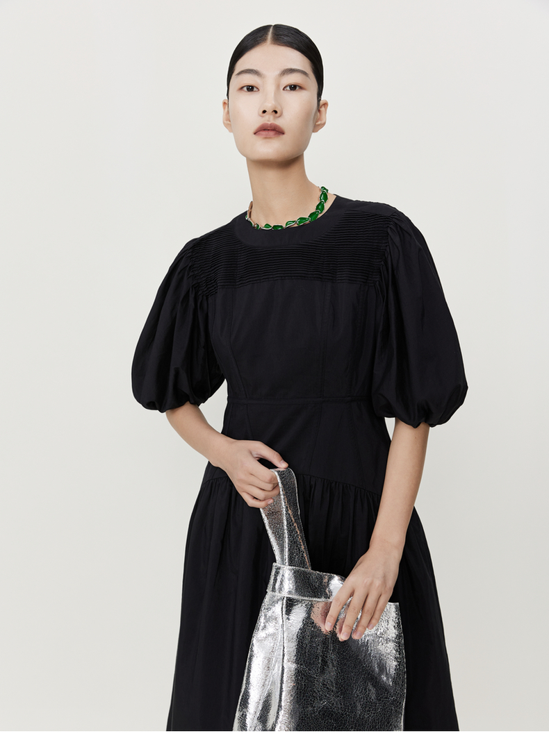 【新能量黑裙】玛丝菲尔2023年夏新款法式赫本风泡泡袖黑色连衣裙