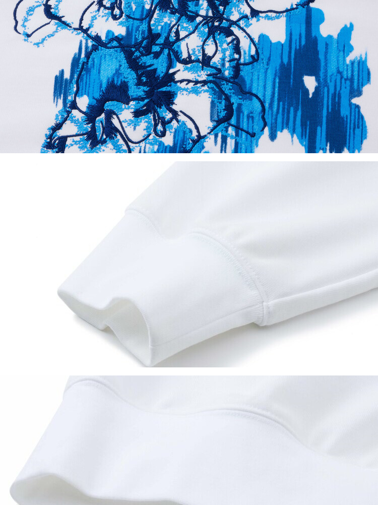 【进口澳洲长绒棉】玛丝菲尔2022秋季新款白色艺术花卉手稿卫衣