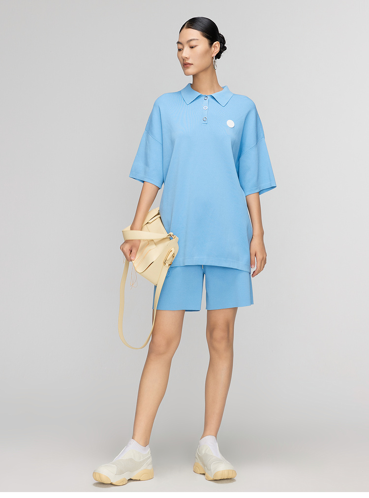 【商场同款】玛丝菲尔女装2021夏季新款蓝色休闲裤时尚运动短裤子