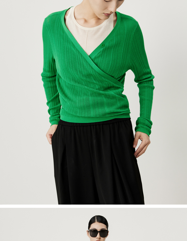 【商场同款】玛丝菲尔2022年秋季新款绿色两件针织开衫毛针织衫女