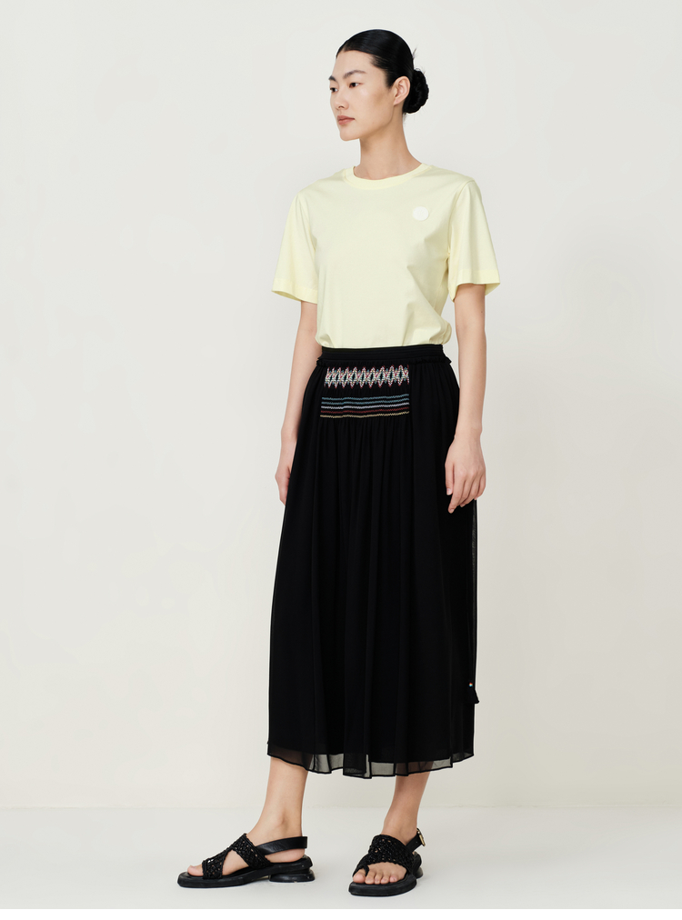 【高品质棉】玛丝菲尔22夏季新款时尚透气宽松浅黄色短袖T恤女