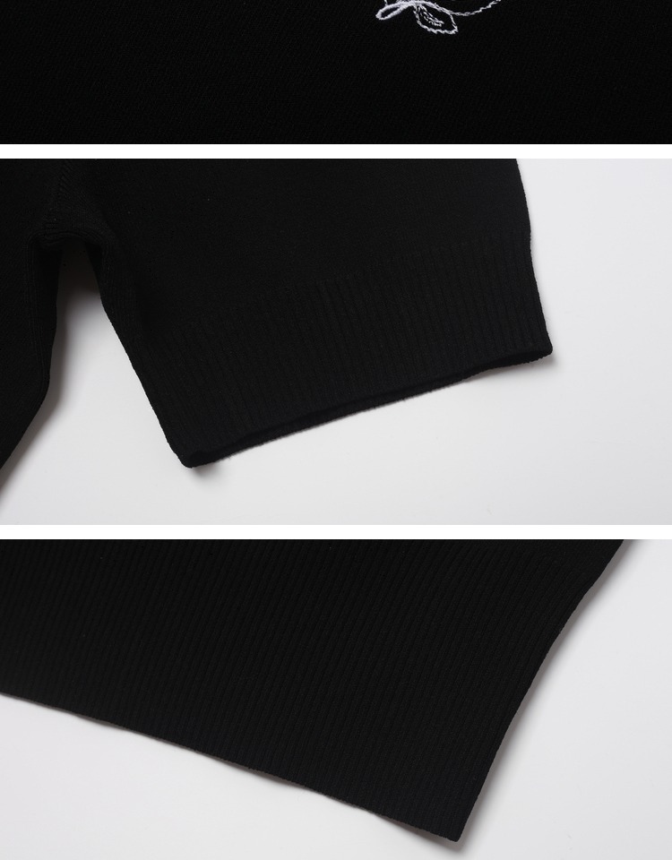 【明星同款】玛丝菲尔23夏季新弹力设计感小众黑色针织短袖t恤女