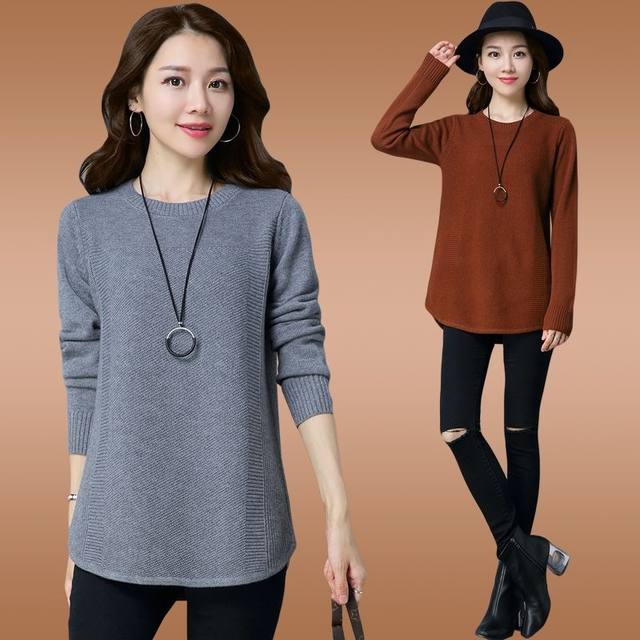 Round neck sweater women's mid-length 2020 new fall/winter small loose outer wear pullover all-match knitted bottoming shirt Round neck sweater women's mid-length 2020 new fall/winter small loose outer wear pullover all-match knitted bottoming shirt