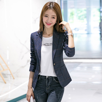 Plaid small suit womens jacket short 2021 spring new Korean slim casual long-sleeved suit top spring and autumn