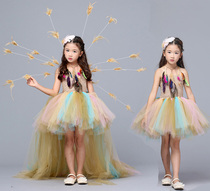 Girl Golden Front Short Rear Long Trailing Long Trailing Skirt Children Walking Show Gown Dress Sweaters Dress Bohemian costumes Bohemian