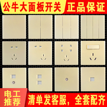 Bull flagship store Official flagship household concealed type 86 large panel borderless Champagne gold five-hole socket porous