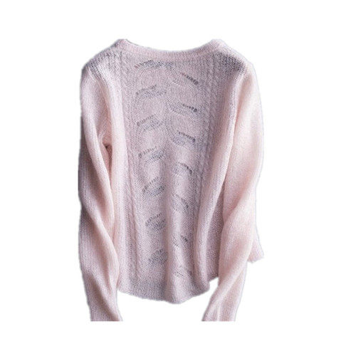 New Purple Mohair Sweater Women's Hollow Thin Pullover Pink Seahorse Sweater Retro Soft Waxy Holed Short