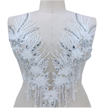 Hot drill lace nail bead rhinestone applique V collar white lace decal diy dress wedding dance dress decoration accessories