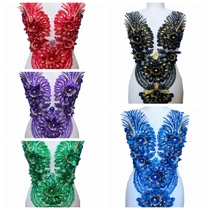 Multi-color 3D drill drill lace applique V collar sequin lace accessories dress costume floral accessories