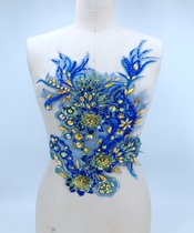 Royal blue and gold hot drill three-dimensional lace flower applique flower applique dances wedding dress decorative floral accessories