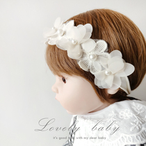 Female babys first head decoration pearl lace baby hair with cute princess birthday head flower baby haldoor hair accessories