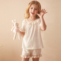 RoseTree Girl Sleepwear Summer Pure Cotton Slim Child Short Sleeve Princess Girl baby Home Residence Suit Suit