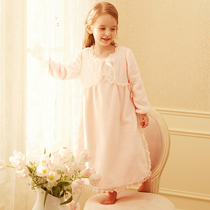 RoseTree Girls Night Dress Princess Wind Autumn and winter Coral Velvet thickened warm Childrens flannel baby Pajamas