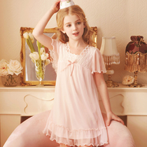 rosetree girl sleeping dress Summer slim short sleeves Children princess Wind Ice Cute Little Girl Baby Sleepwear