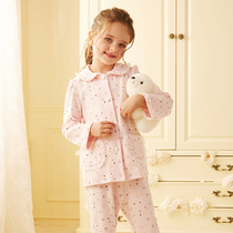 RoseTree Girls Autumn Pajamas Pure cotton long-sleeved Childrens princess suit Female big child baby spring and autumn home clothes