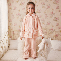 RoseTree Girls Coral Velvet Pajamas autumn and winter thickened little girl baby flannel homewear set