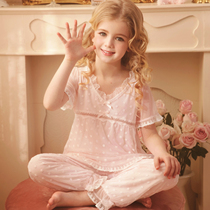 Rosetree Girl Sleepwear Summer Slim Palace Princess Windy Princess Wind Cute Children Short Sleeve Suit Baby Home Dress