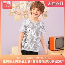 three shots boys home clothes suit skin shrinking stretch cotton short sleeve mid length pants home cover big kids pajamas air conditioning clothes