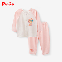 Piao Qiao childrens autumn baby thin inner clothes set baby long trousers Cotton Girls spring and autumn pajamas