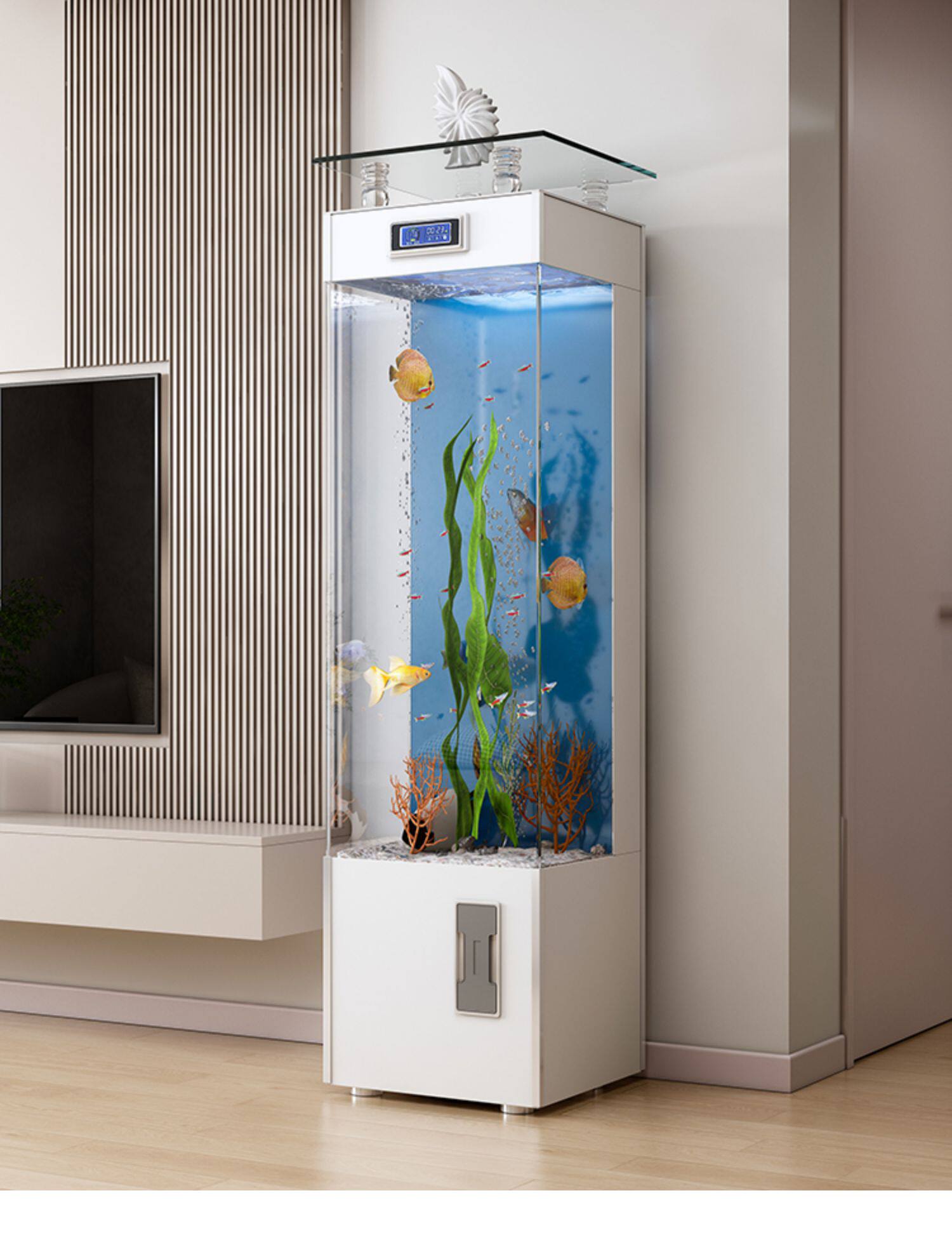 超白玻璃鱼缸客厅家用电视柜旁小型落地立式金鱼缸水族箱2025新款