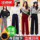 Gold velvet wide leg pants plus velvet female autumn and winter velvet drape a sense of falling mopping waist loose straight casual long pants Gold velvet wide leg pants plus velvet female autumn and winter velvet drape a sense of falling mopping waist loose straight casual long pants