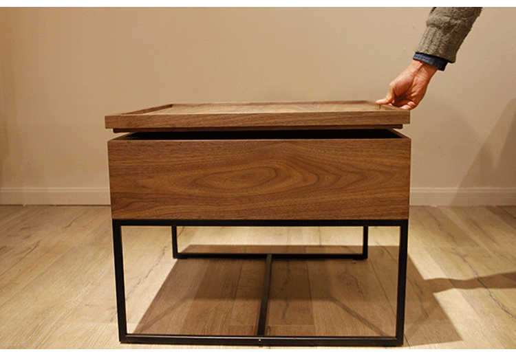 造生活涵客家居出口现代工业loft风格收纳翻盖多功能茶几简约边几