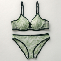 Chinese style retro green lace thin bra thin shoulder strap gather soft steel ring small chest underwear women Cotton Blue