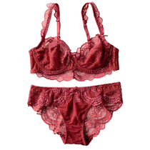 Red plus size bra set underwear women sexy taste perspective ultra-thin cup lace cotton-free big chest small