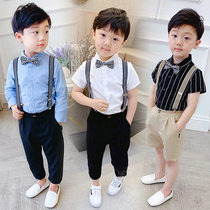 Young host chorus show dress childrens dress boys short sleeve suit strap pants and air summer flower child suit