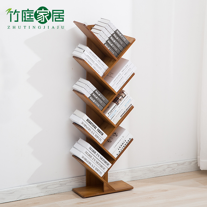 竹庭简易儿童书房楠竹书架办公室学生桌上小书架落地树形创意书架