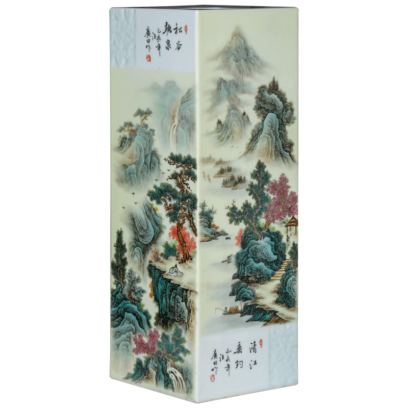 Jingdezhen ceramics square vase furnishing articles by hand - made with Chinese style living room home decoration collection gifts