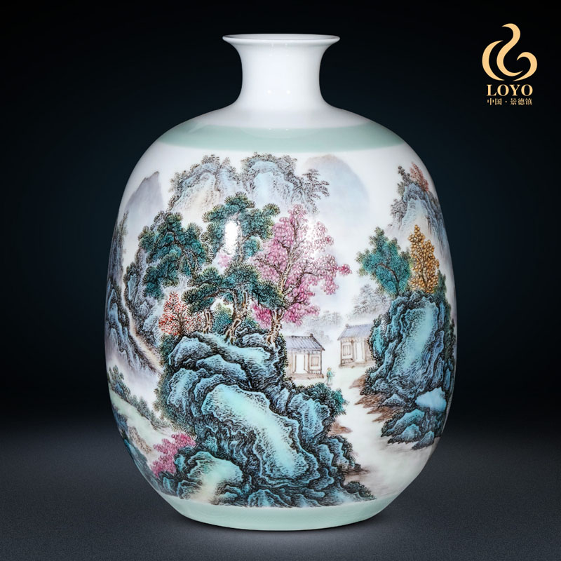 The Master of jingdezhen ceramics vase furnishing articles hand - made pastel 'lakes and mountains rich ancient frame of Chinese style household ornaments