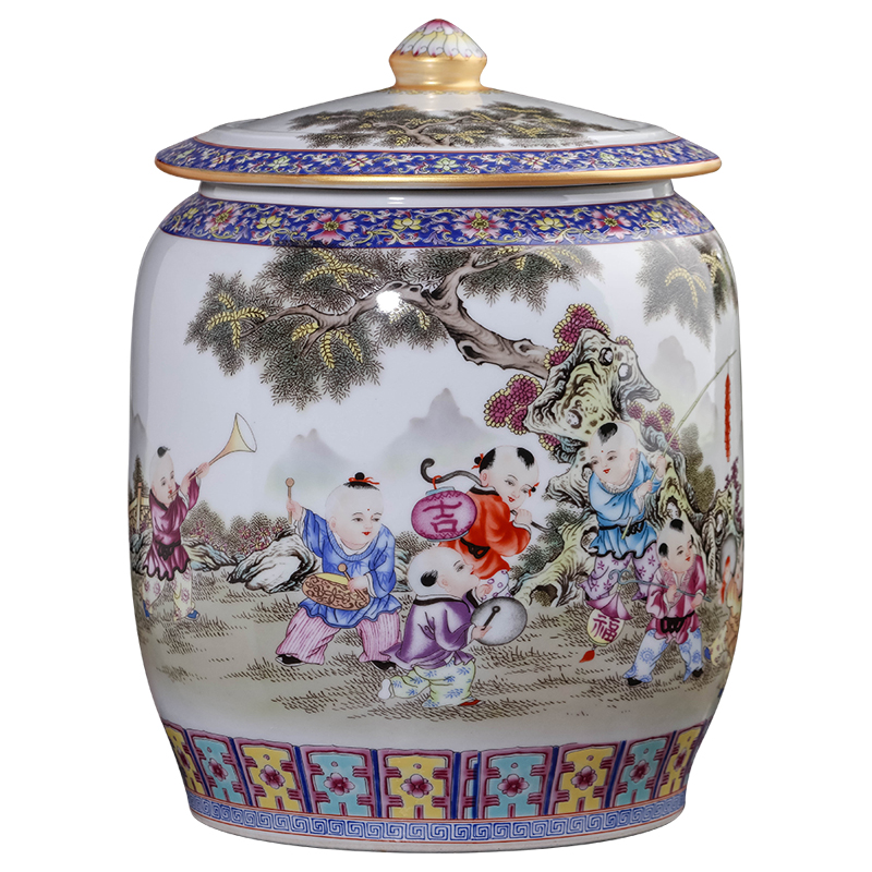 Jingdezhen porcelain tea pot with cover seal storage tanks large puer tea cake and tea urn storage