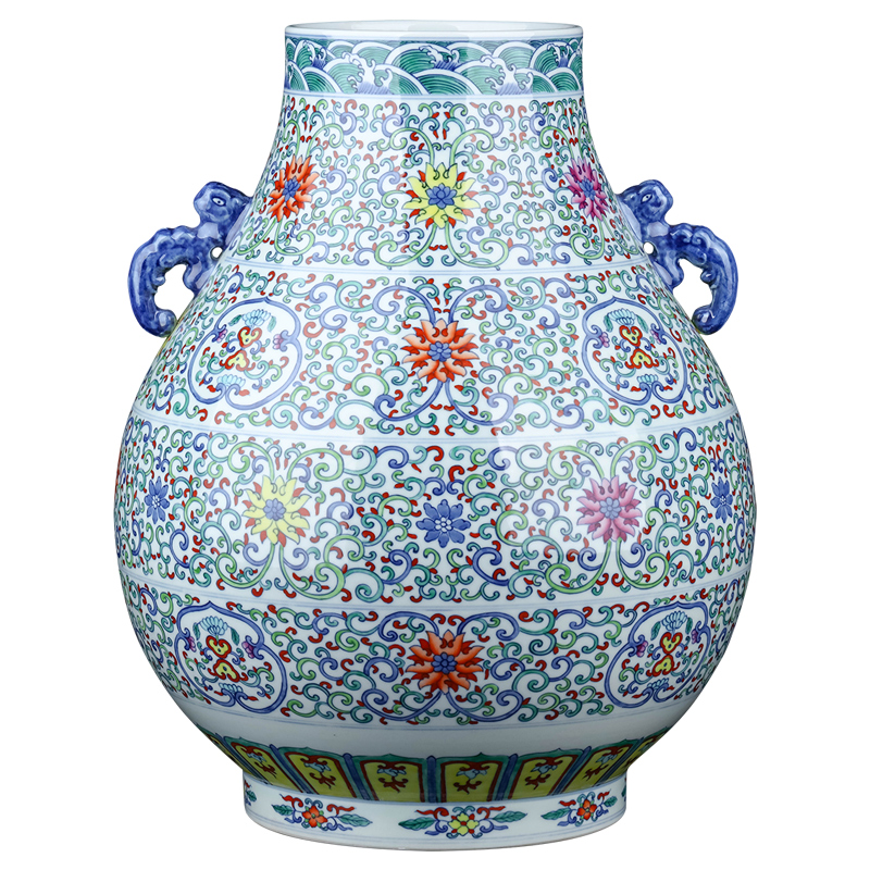 Jingdezhen ceramic f barrels of blue and white buckets color porcelain vase flower arranging large sitting room TV ark, home furnishing articles